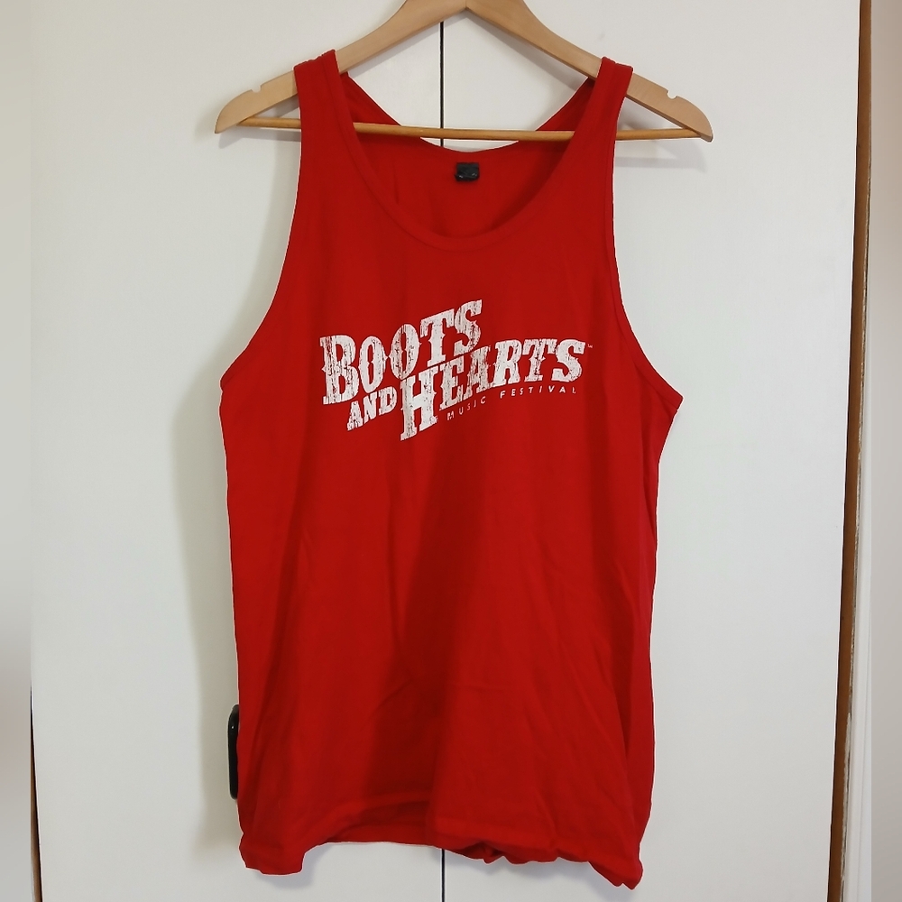 Boots & Hearts Music Festival Red Tank Top Women’s Lg Cotton Graphic Tee
